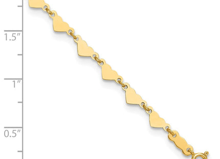 14K Hearts and Oval Links Anklet Plus Heart Dangle Extender (Style ANK245-9)