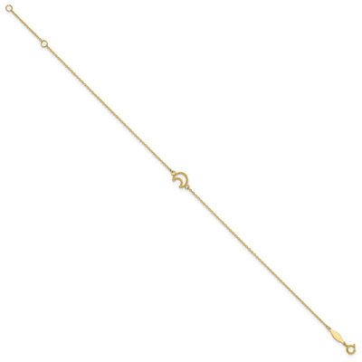 14K Textured and Polished Crescent Moon Anklet Plus Extender
