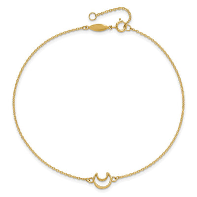 14K Textured and Polished Crescent Moon Anklet Plus Extender