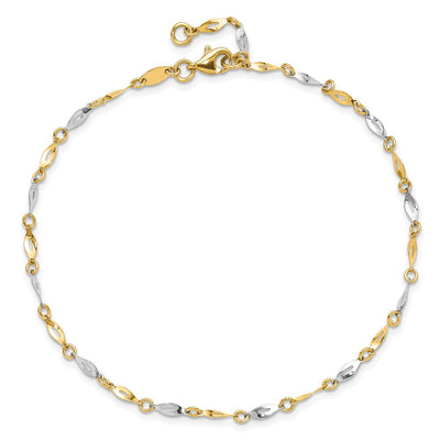 14K Two-Tone Polished Twisted Link Anklet Plus Extender