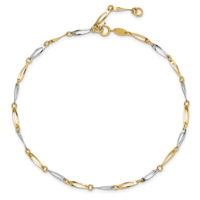 14K Two-Tone Polished Oval Twist Link Anklet Plus Extender