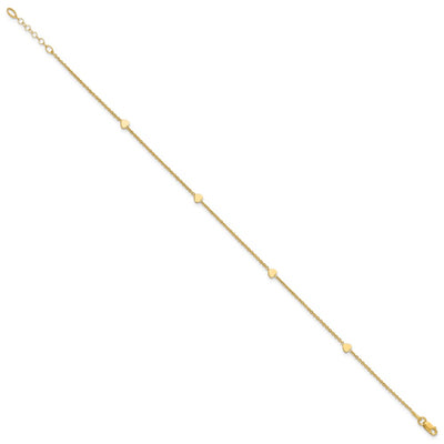 14K Polished Hearts 4-Station Anklet Plus Extender