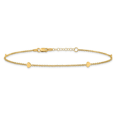 14K Polished Hearts 4-Station Anklet Plus Extender