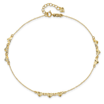 14K Diamond-cut Hearts Anklet Plus1 inch Heart Dangle Extender
