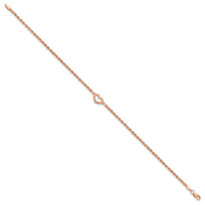 14K Rose Gold Diamond-cut Open Heart and Rope Chain Anklet