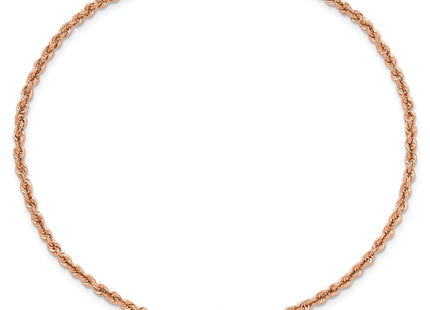 14k Rose Gold Diamond-cut Open Heart and Rope Chain Anklet