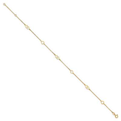 14K Polished Heart Links and Chain Anklet Plus Extender
