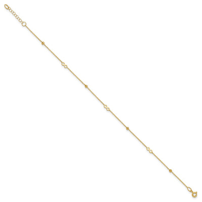 14K Polished Infinity and Beads Anklet Plus Extender