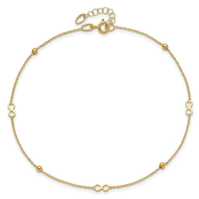 14K Polished Infinity and Beads Anklet Plus Extender