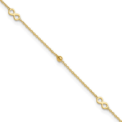 14K Polished Infinity and Beads Anklet Plus Extender