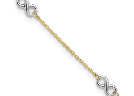 14K Two Tone Polished Infinity 5 Station Anklet Plus Extender Total Of Anklet14K Yellow Gold (Style ANK316-9)