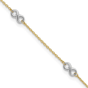 14K Two Tone Polished Infinity 5 Station Anklet Plus Extender Total Of Anklet14K Yellow Gold (Style ANK316-9)