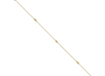 14K Mirror Beads 3-Station Anklet Plus Heart Dangle Extender (Style ANK326-9)