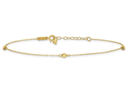 14K Mirror Beads 3-Station Anklet Plus Heart Dangle Extender (Style ANK326-9)