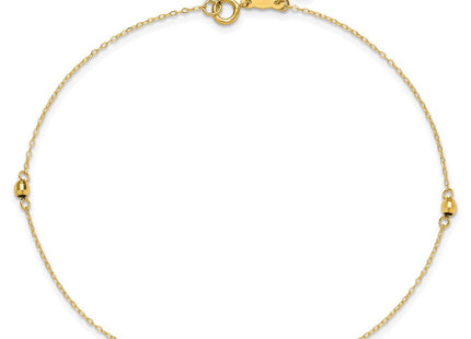 14K Mirror Beads 3-Station Anklet Plus Heart Dangle Extender (Style ANK326-9)