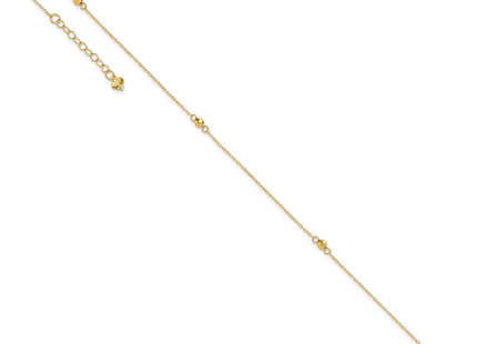 14K Mirror Beads 3-Station Anklet Plus Heart Dangle Extender (Style ANK326-9)