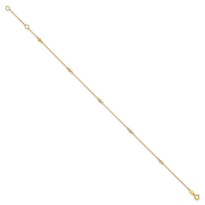 14K Polished Bezel-set CZ 5-Station Anklet Plus Extender