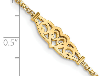 14k Polished Filigree Heart and Bismark Chain Anklet