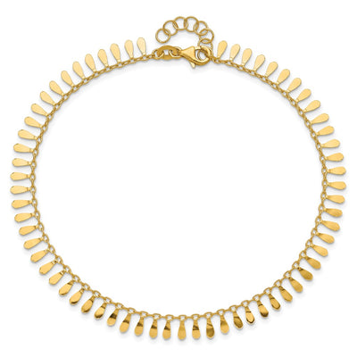 14K Polished Fancy Dangle Anklet Plus Extender