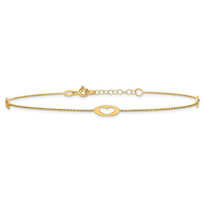 14K Polished Infinity and Heart Anklet with Extender