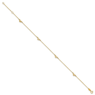 14K Polished Bows 4-station Anklet Plus Extender