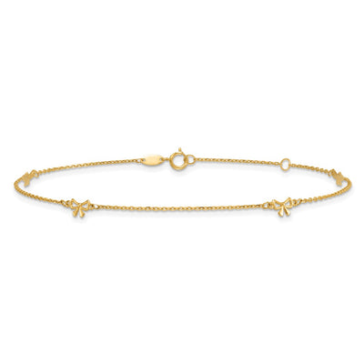 14K Polished Bows 4-station Anklet Plus Extender