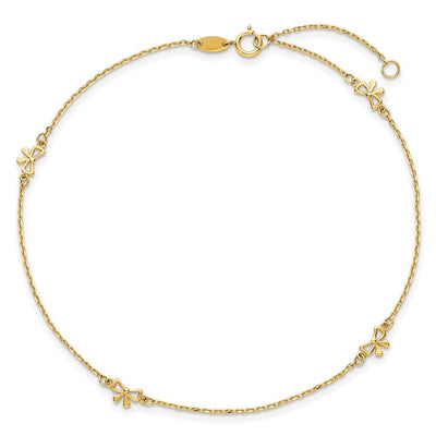 14K Polished Bows 4-station Anklet Plus Extender