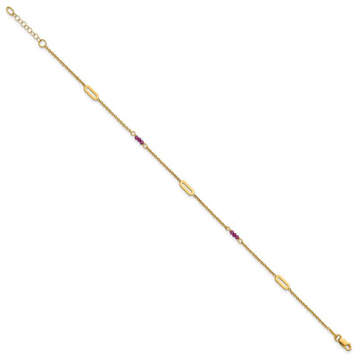 14K Polished Red Corundum Beads and Ovals Anklet Plus Extender