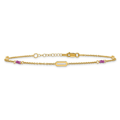14K Polished Red Corundum Beads and Ovals Anklet Plus Extender