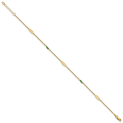14K Polished Green Zircon Beads and Ovals Anklet Plus Extender