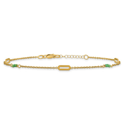 14K Polished Green Zircon Beads and Ovals Anklet Plus Extender