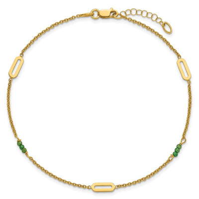14K Polished Green Zircon Beads and Ovals Anklet Plus Extender