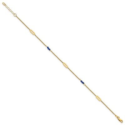 14K Polished Blue Spinel Beads and Ovals Anklet Plus Extender