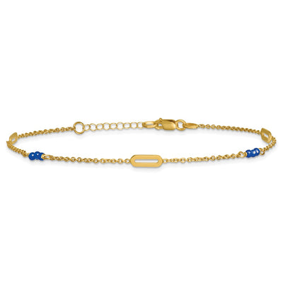 14K Polished Blue Spinel Beads and Ovals Anklet Plus Extender