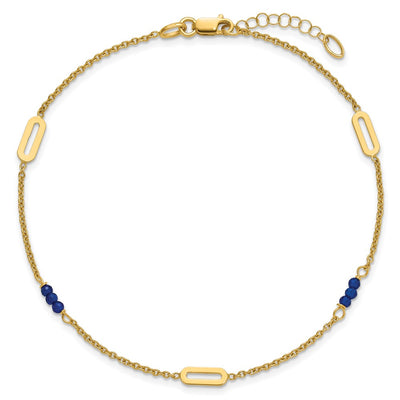 14K Polished Blue Spinel Beads and Ovals Anklet Plus Extender