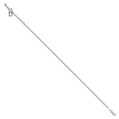 14K White Gold Polished Curb Link Chain with Puffed Heart and Key Dangle Anklet Plus Extender