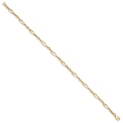 14K Polished Twisted Oval and Mirror Beads Anklet