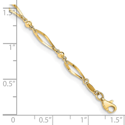 14K Polished Twisted Oval and Mirror Beads Anklet