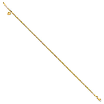 14K Figaro Link Chain with Dangling Puffed Heart Anklet