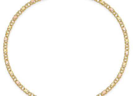 14k Polished and Satin Rose-plated X-and-Heart Anklet (Style ANK69-10)