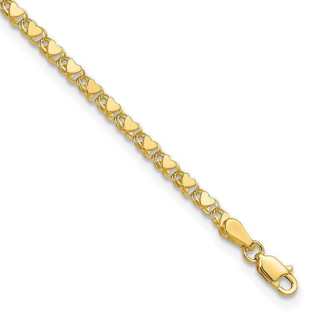 14k Polished Double-Sided Heart 5.5in Child's Bracelet, 5.5 x 3mm