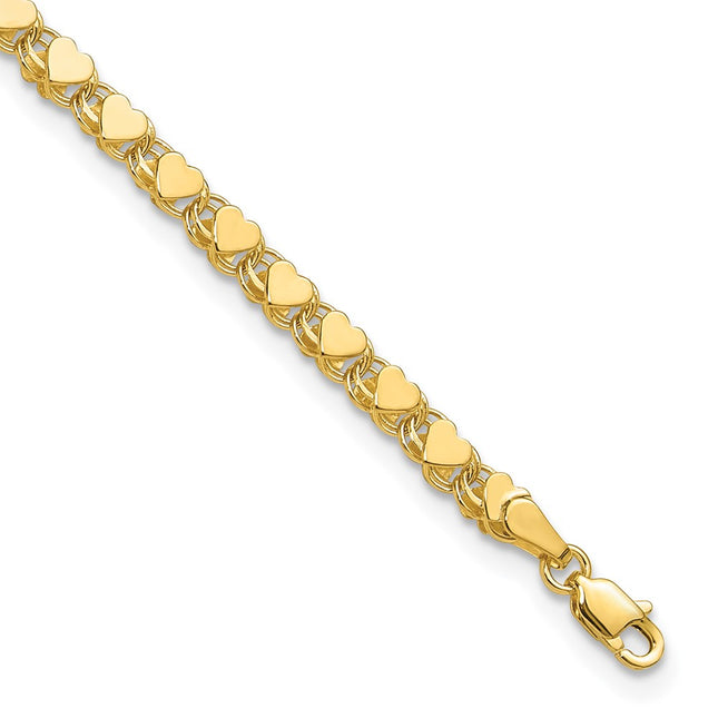 14k Polished Double-Sided Heart 5.5in Child's Bracelet, 5.5 x 3.6mm