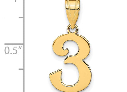 14K gold number 3 pendant, another view