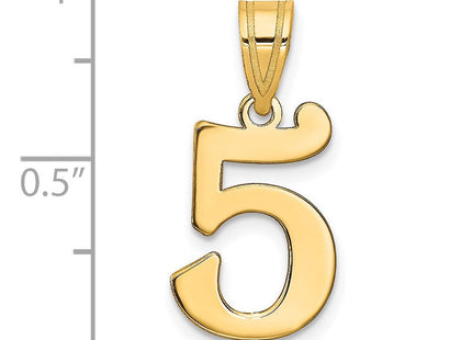 14K gold number 5 pendant, alternate view