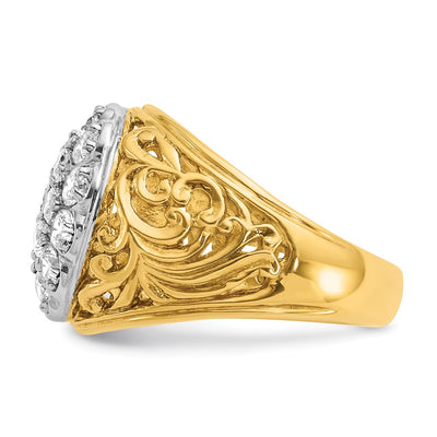 IBGoodman 14K Two-tone Men's Polished Filigree 2 Carat AA Quality Diamond Cluster Ring
