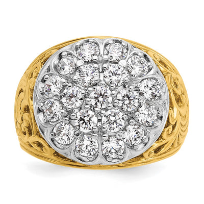 IBGoodman 14K Two-tone Men's Polished Filigree 2 Carat AA Quality Diamond Cluster Ring