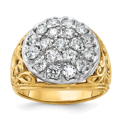 IBGoodman 14K Two-tone Men's Polished Filigree 2 Carat AA Quality Diamond Cluster Ring