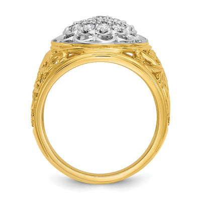 IBGoodman 14K Two-tone Men's Polished Filigree 1 Carat AA Quality Diamond Round Cluster Ring Mounting