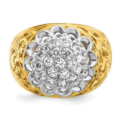 IBGoodman 14K Two-tone Men's Polished Filigree 1 Carat AA Quality Diamond Round Cluster Ring Mounting