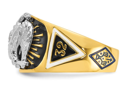 IBGoodman 14K Two-tone Men's Polished and Textured with Multi-color Enamel and Diamond 32nd Degree Scottish Rite Masonic Ring